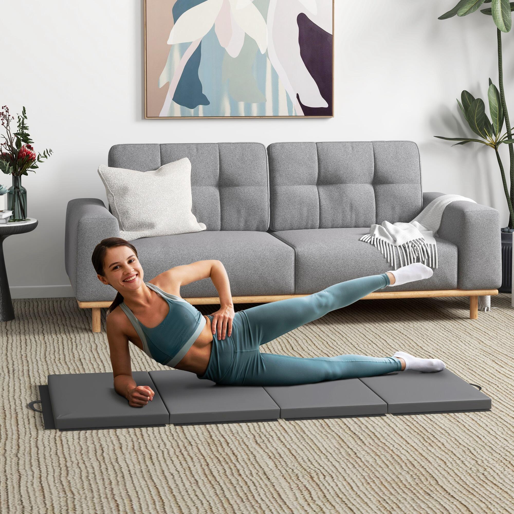 HOMCOM Tappetino da Ginnastica Pieghevole e Antiscivolo 180x80x5 cm Grigio 2/7