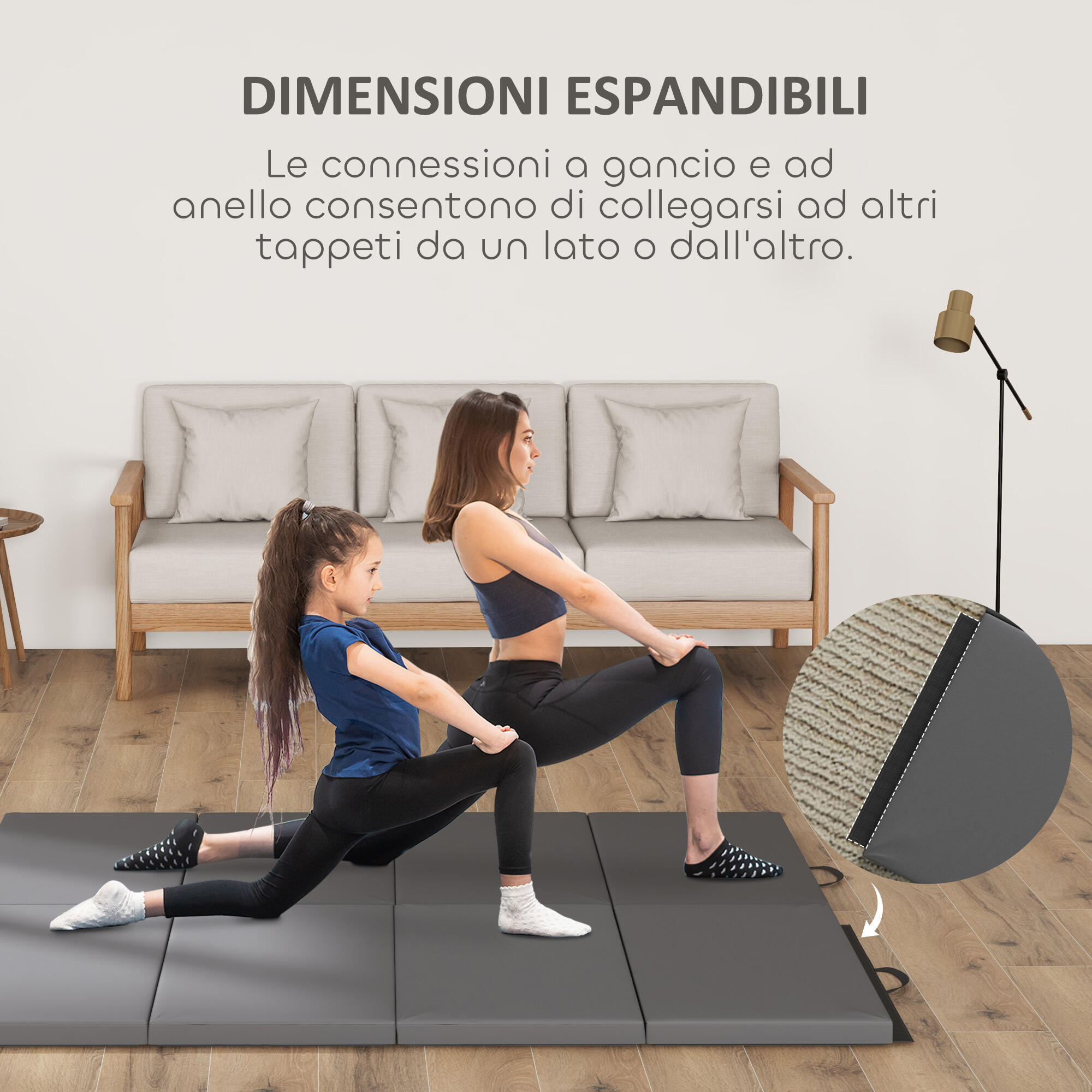 HOMCOM Tappetino da Ginnastica Pieghevole e Antiscivolo 180x80x5 cm Grigio 6/7
