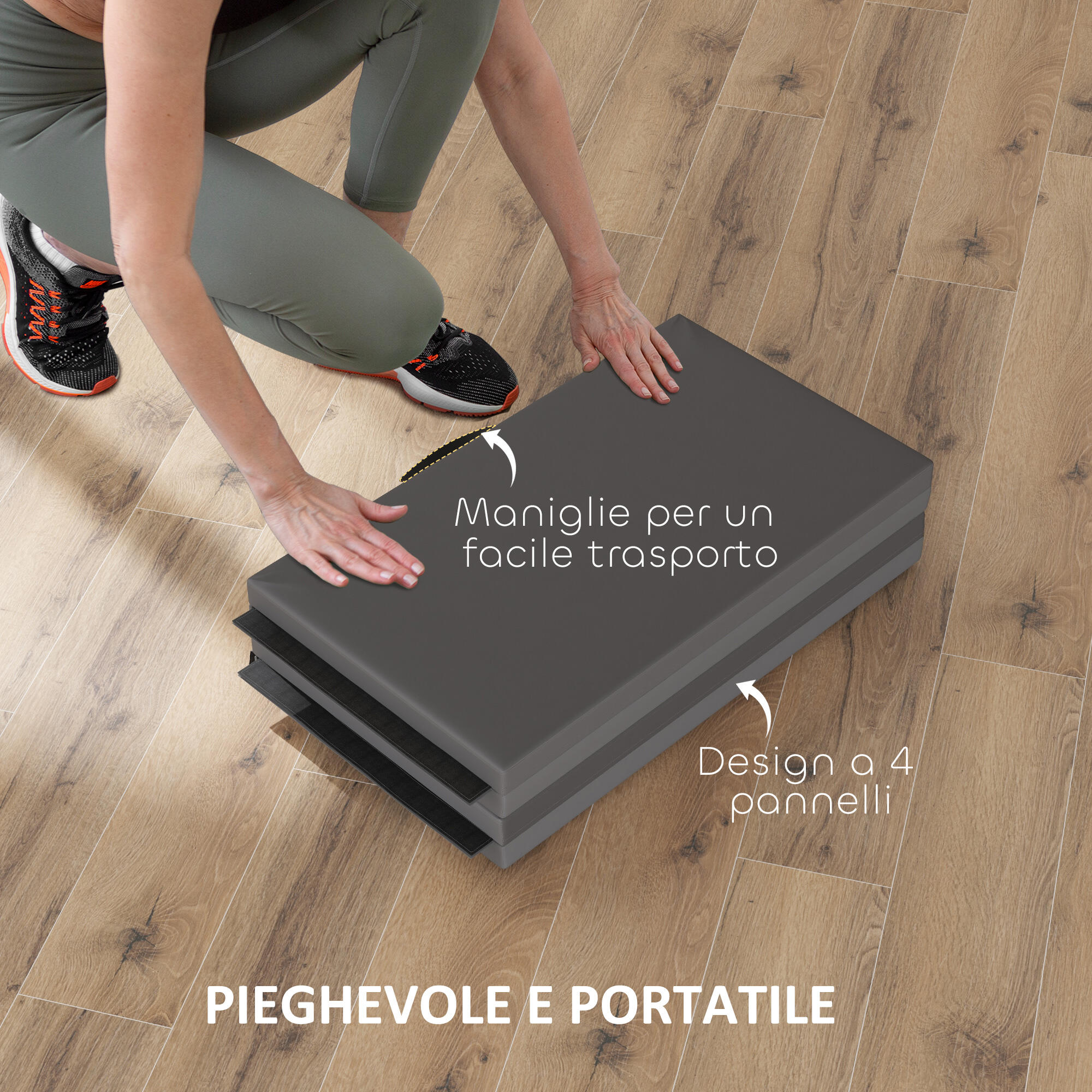 HOMCOM Tappetino da Ginnastica Pieghevole e Antiscivolo 180x80x5 cm Grigio 4/7