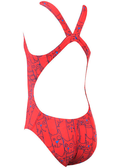 Maillot Mad Wave Platoon fille rouge imprimé chat, taille 5-6 (110-116 cm) 3/5