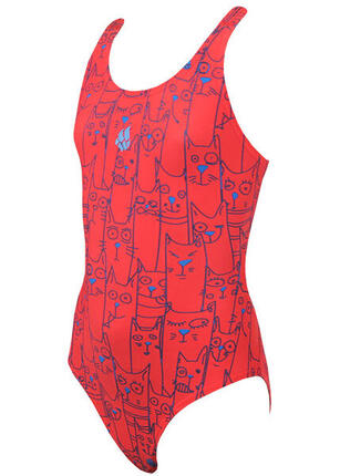 Maillot Mad Wave Platoon fille rouge imprimé chat, taille 5-6 (110-116 cm)