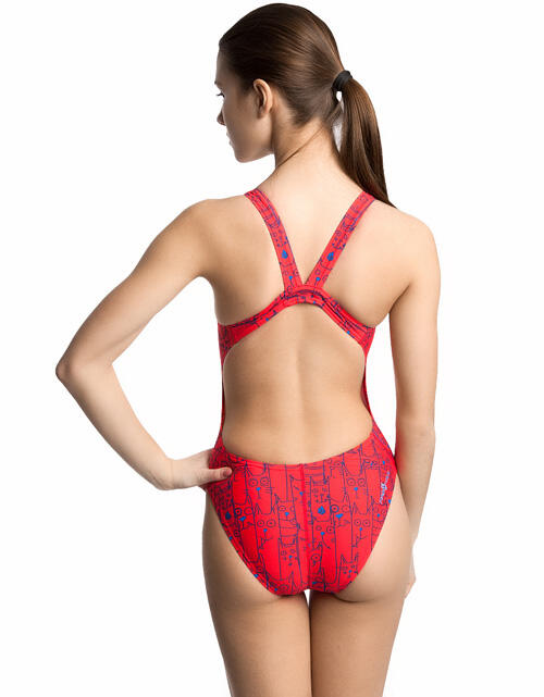 Maillot Mad Wave Platoon fille rouge imprimé chat, taille 5-6 (110-116 cm) 5/5
