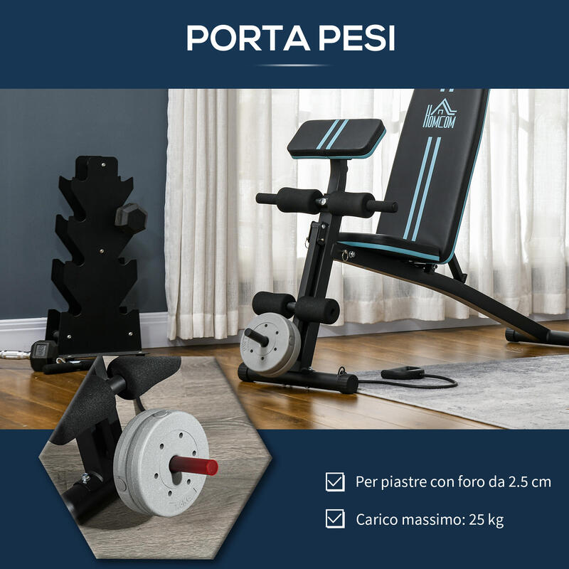 Bancă abdominală multifuncțională HOMCOM, neagră și albastră
