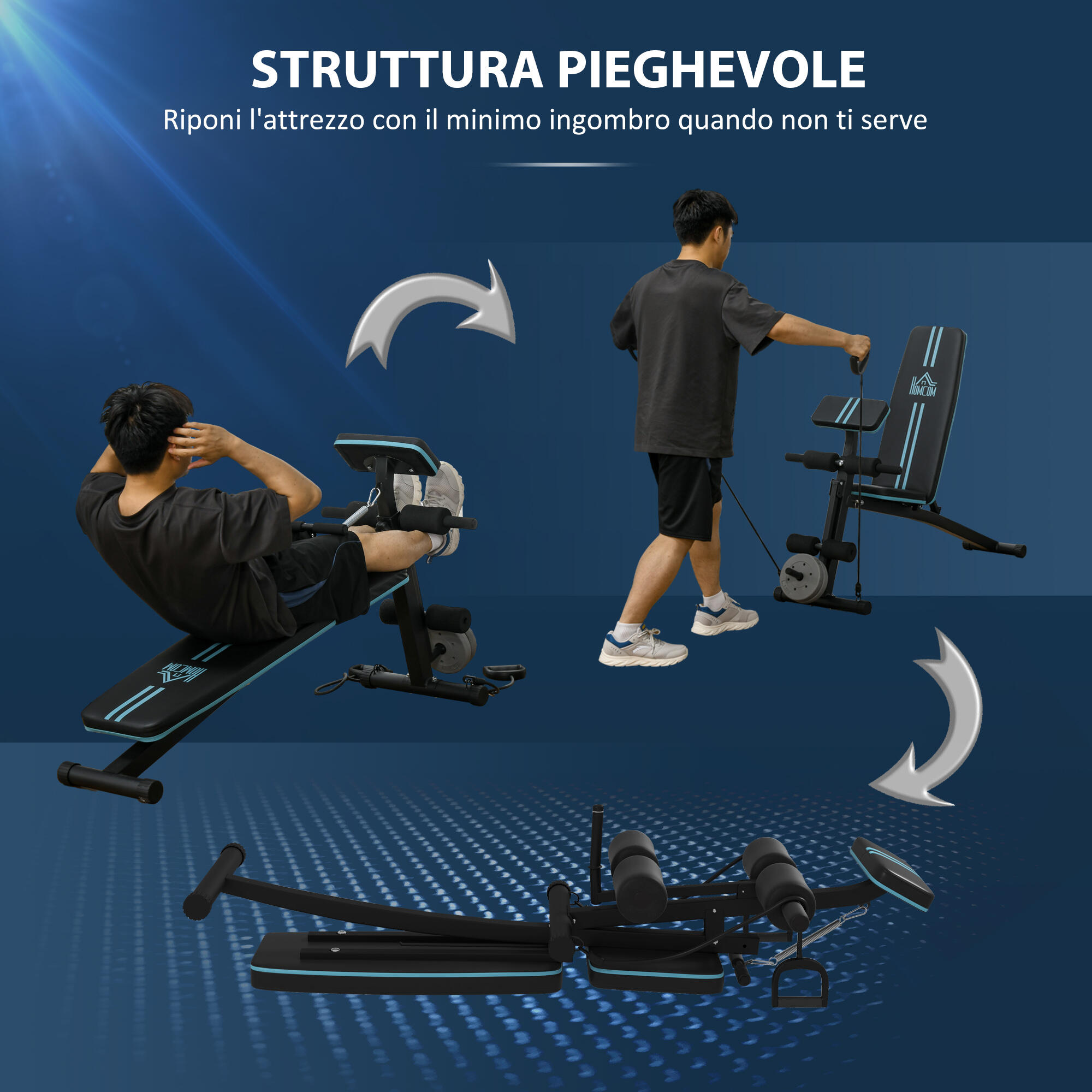 HOMCOM Panca Multifunzione per Addominali Panca Fitness Inclinata Nero e Blu 5/8
