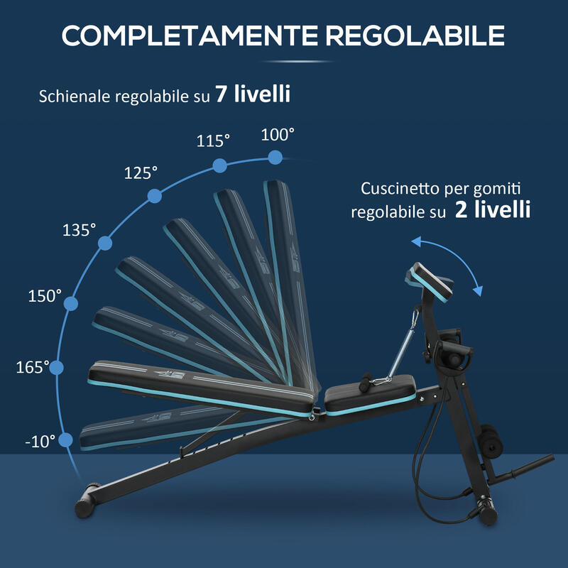 Bancă abdominală multifuncțională HOMCOM, neagră și albastră