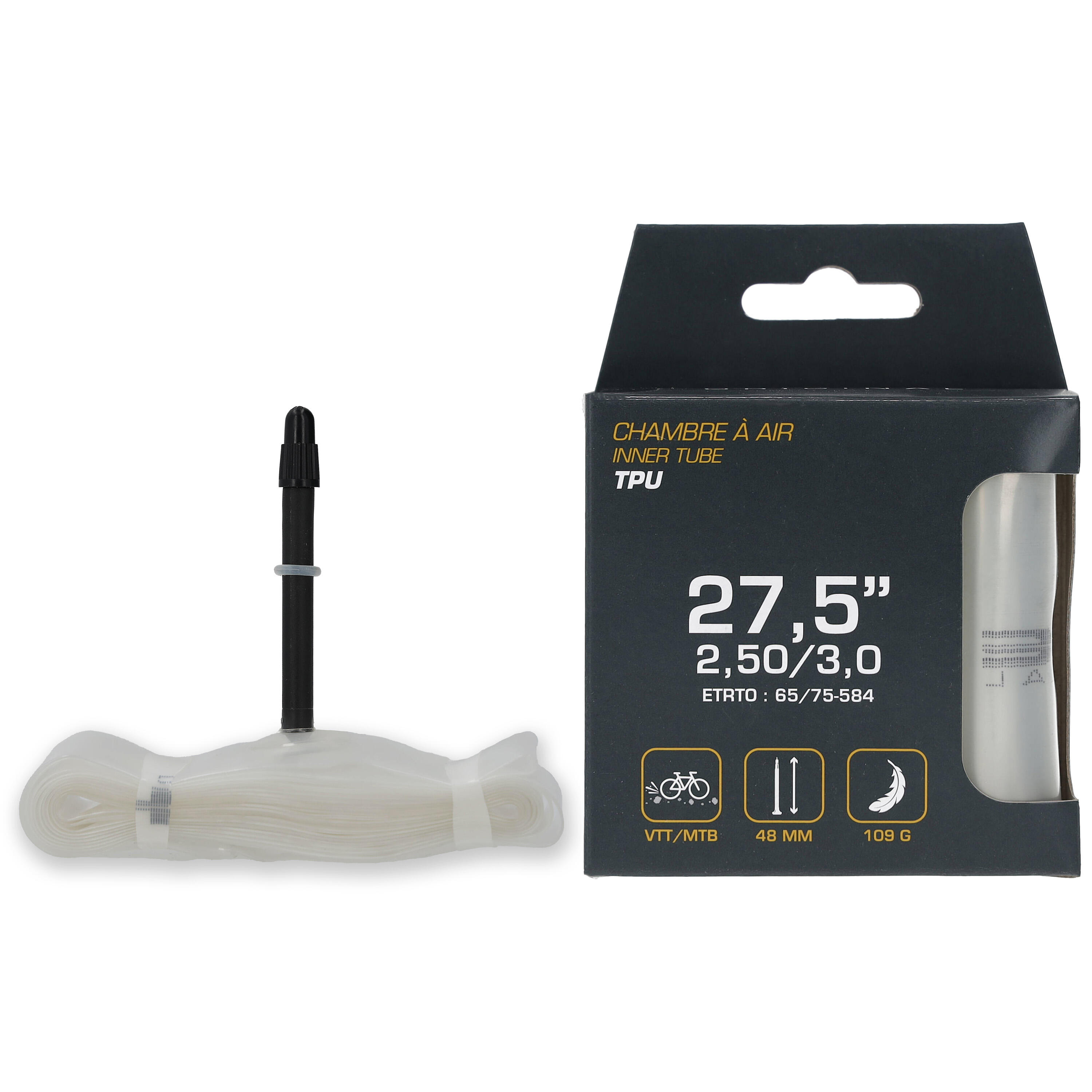 Lot de 2 Chambres à Air TPU VTT 27.5" – Ultra Légère 109 g – Valve Presta 48 mm 2/7