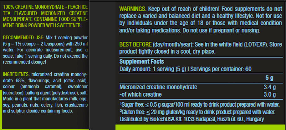 Créatine - 100% Creatine Monohydrate - Thé Glacé à la Pêche 300g 3/6