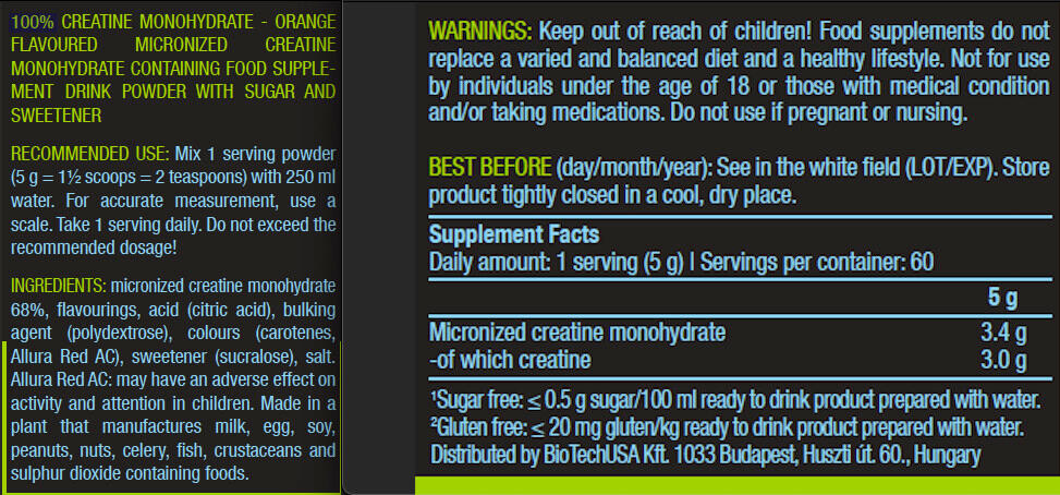 100 % Kreatinmonohydrat – 300 g Orange Biotech USA 3/6