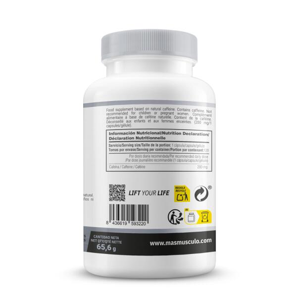 100% natuurlijke cafeïne 200 mg - 120 plantaardige capsules MASmusculo 3/5