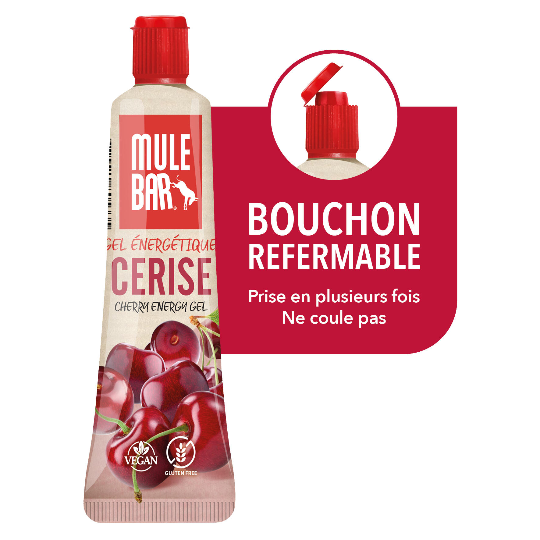 Gel énergétique - vegan - avec bouchon refermable - sans gluten - 37g - Cerise 3/7