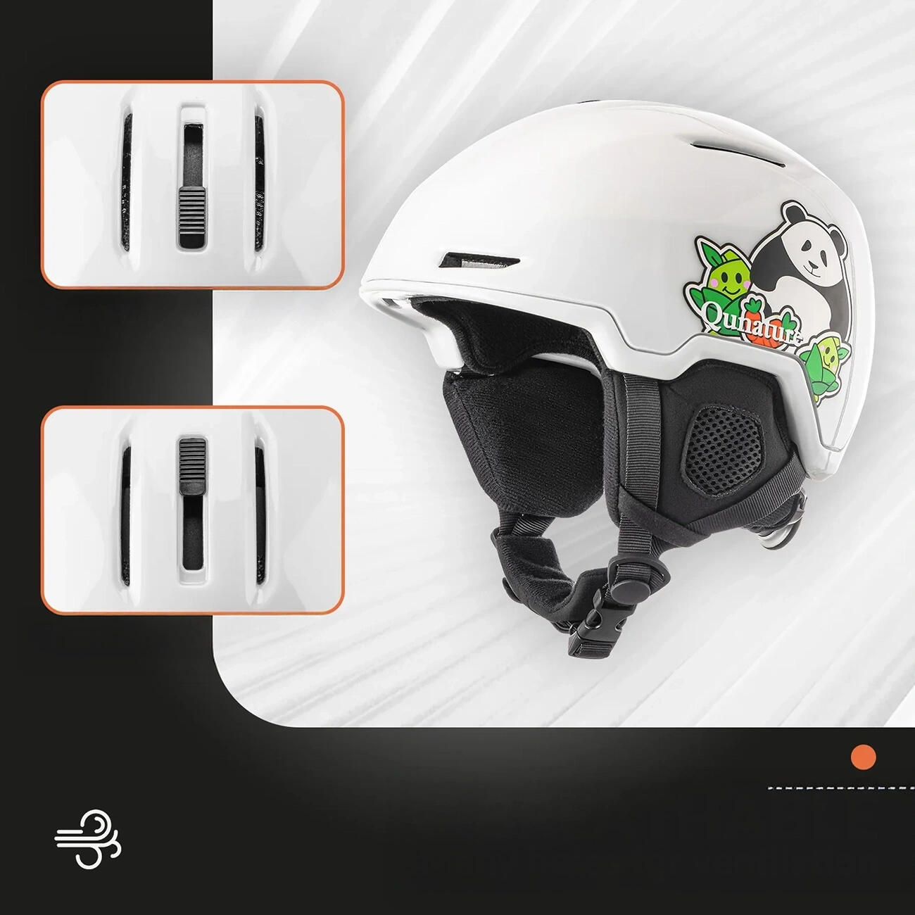 Quanature skihelm met oorkappen, snowboard panda voor kinderen 5/5