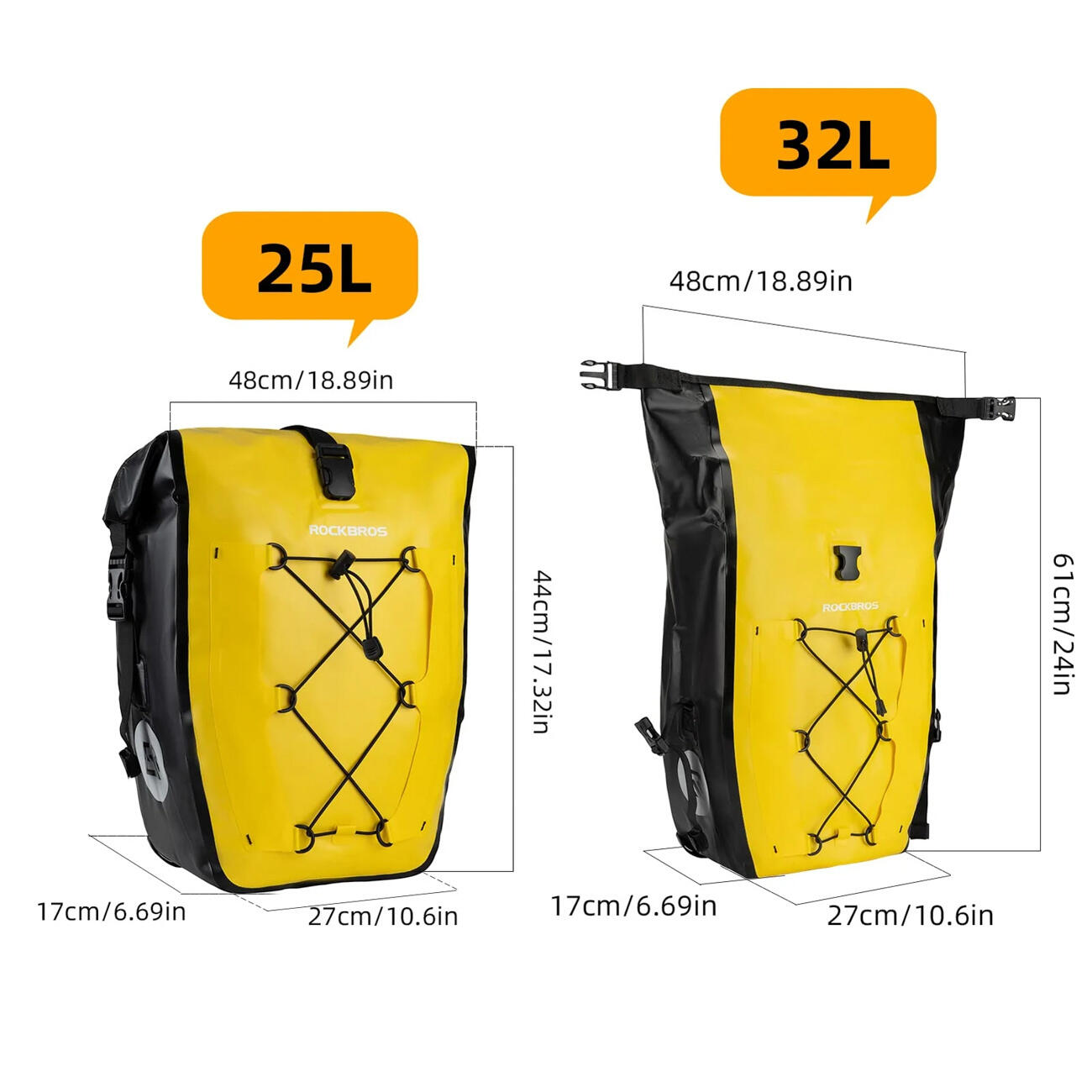 sakwa rowerowa rockbros 30140022005 wodoodporna 25-32l - żółta 6/7