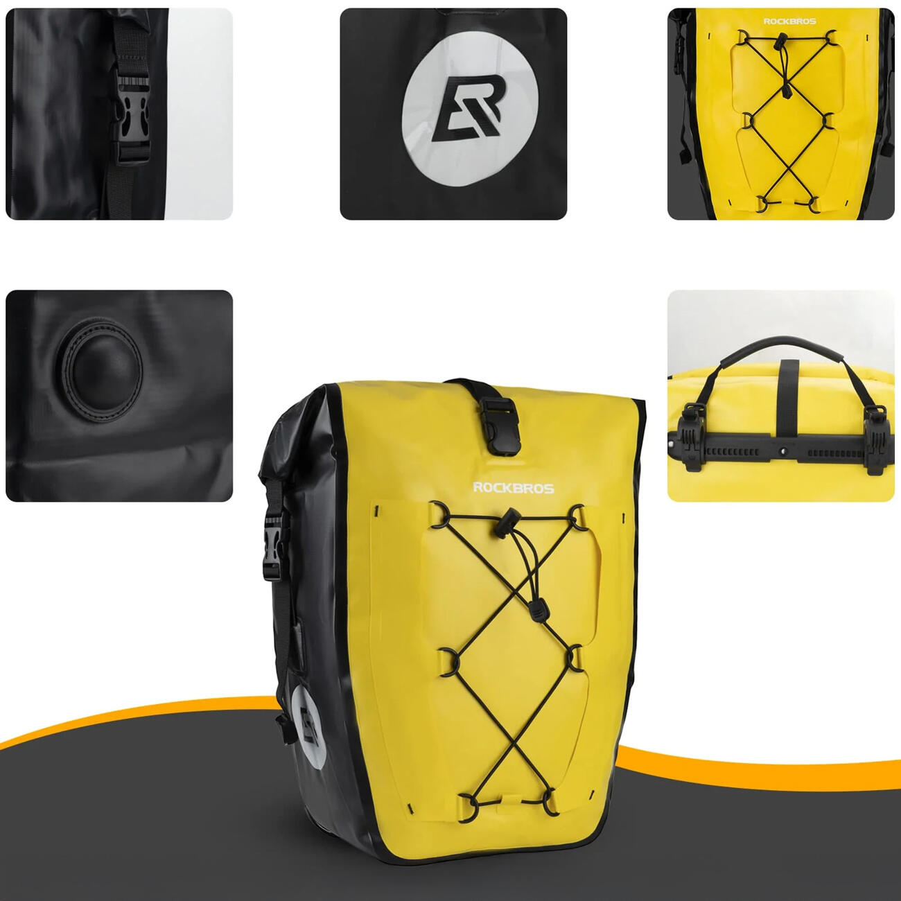 sakwa rowerowa rockbros 30140022005 wodoodporna 25-32l - żółta 4/7