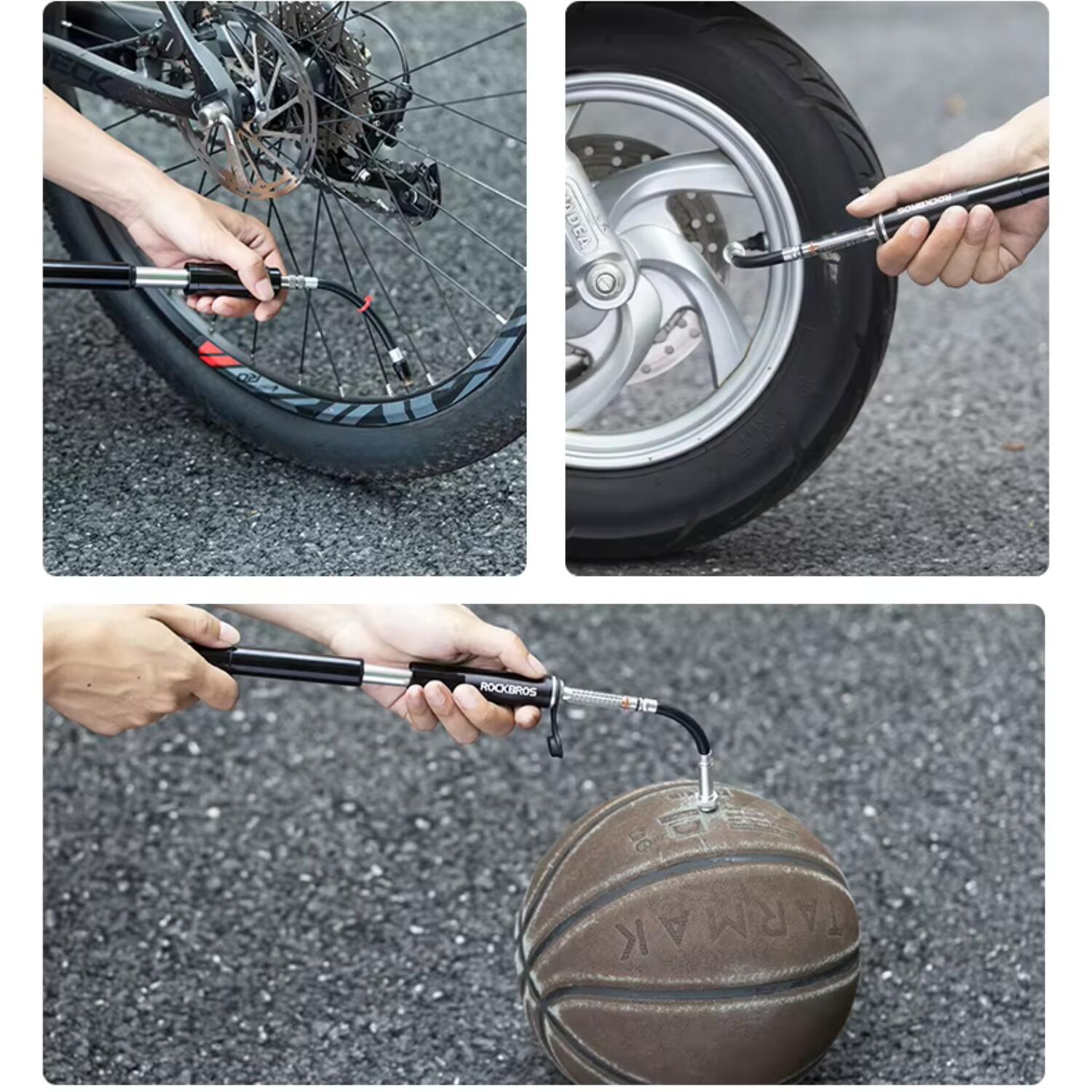 Rockbros mini handpomp voor fietsen met Presta- en Schrader-slangen 7/7