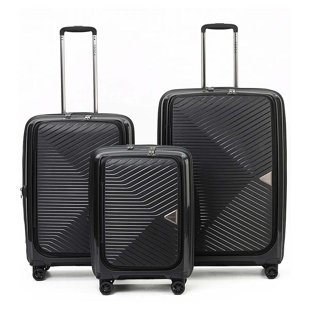 Tosca Space-X 4 Wheel Expandable Suitcase Set of 3 - Black (Small, Med. & Large)