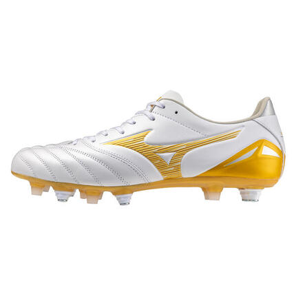 Crampons Mizuno Morelia Neo IV Pro Mix SG Blanc et doré