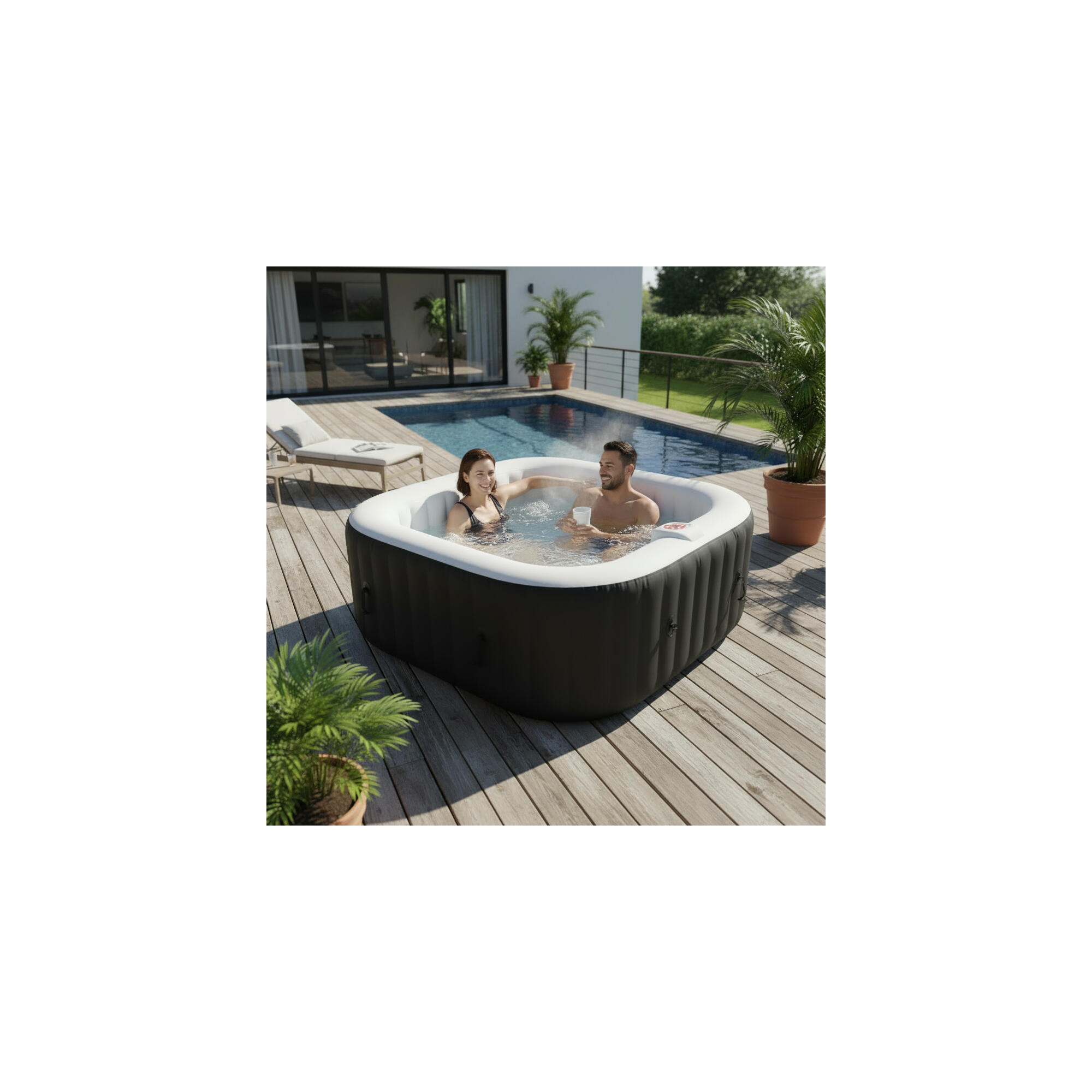 Vierkante 4 persoons opblaasbare spa 4/7