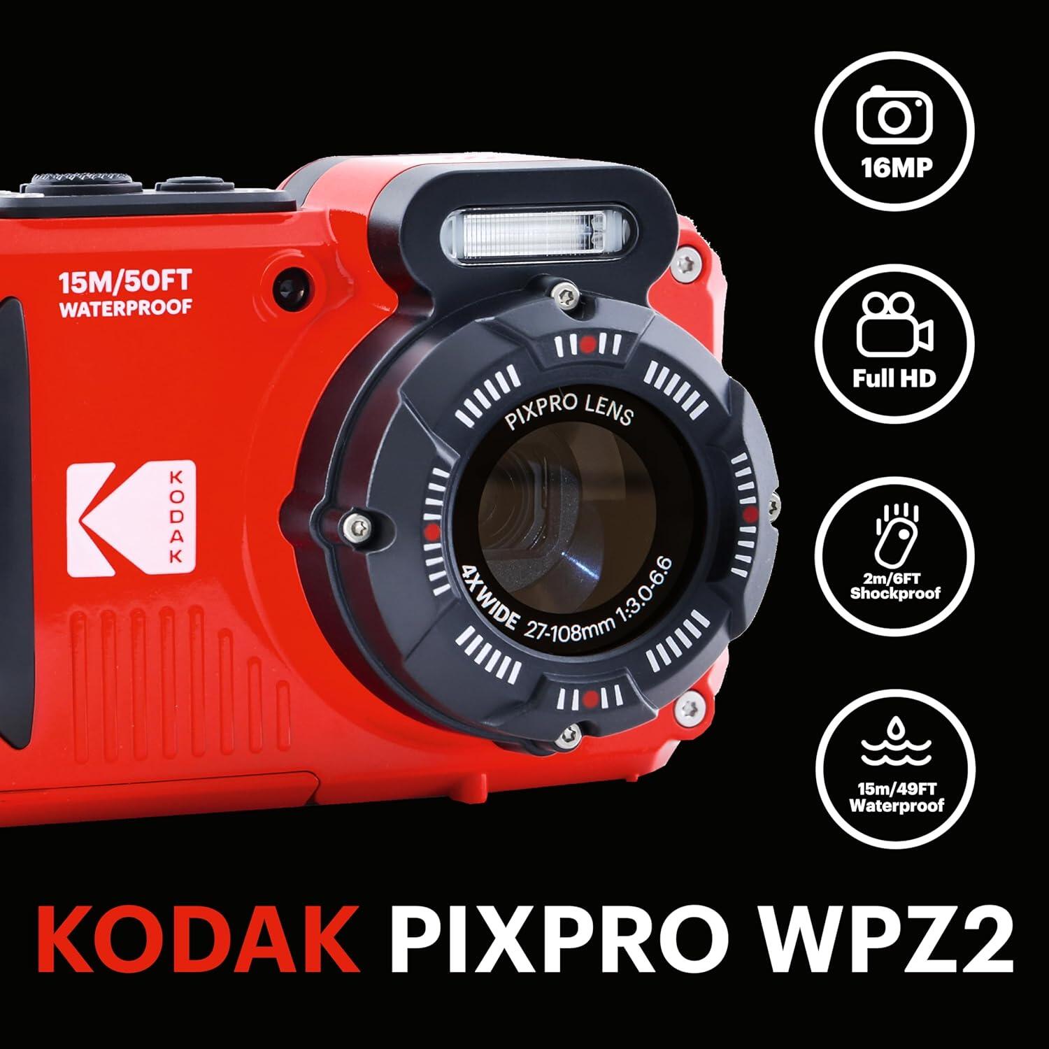 Cámara compacta Kodak Pixpro WPZ2 resistente al agua – Rojo 2/7