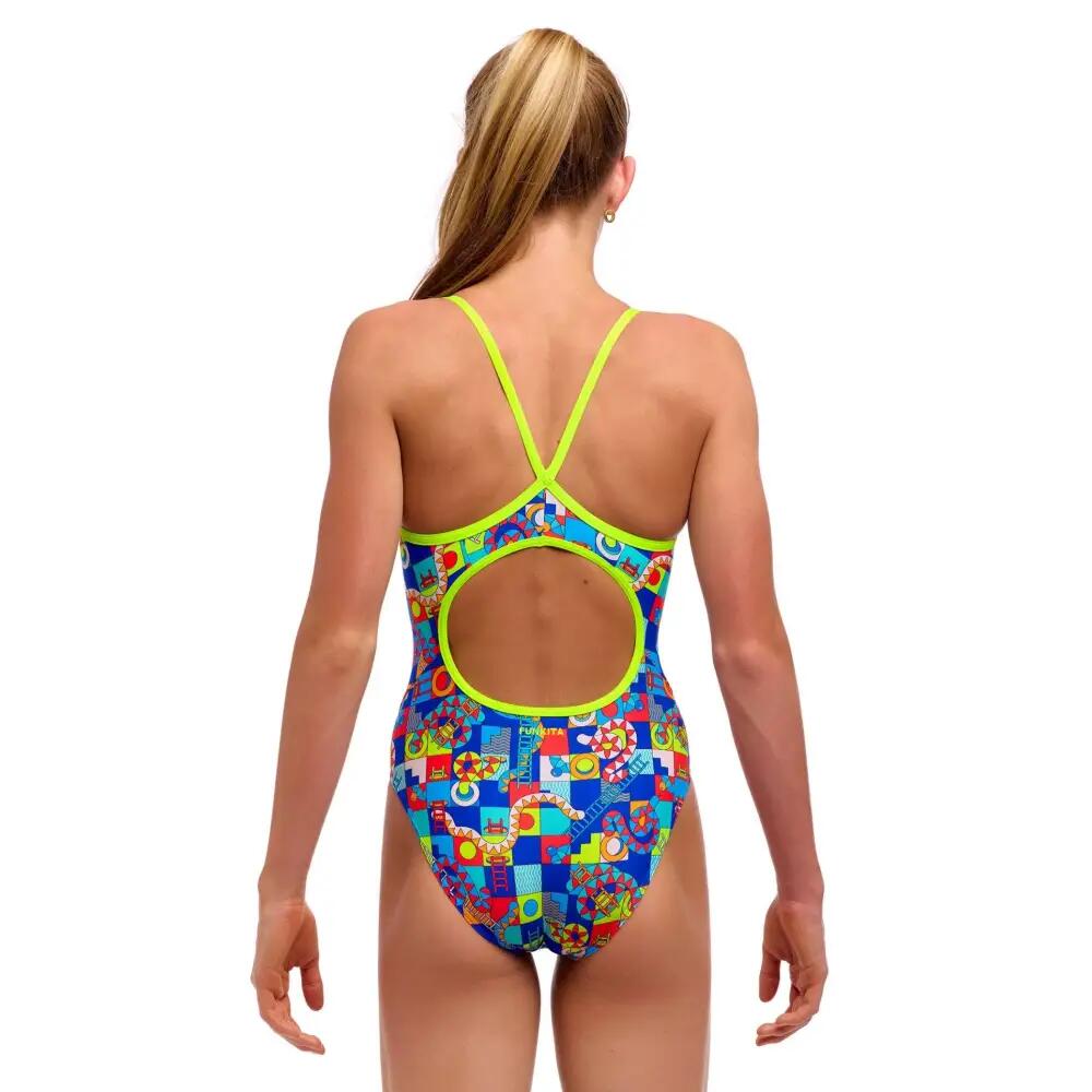 Funkita Girls Bored Games Diamond Back Swimsuit - Blue/Multi 2/5