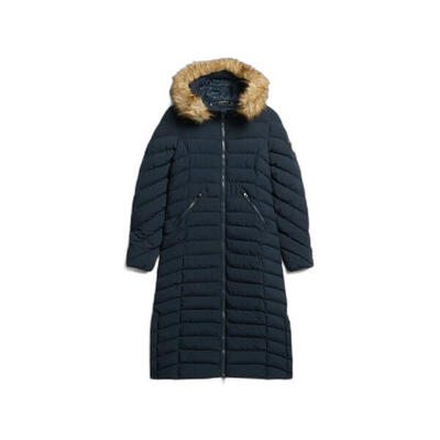 Lange gewatteerde jas met capuchon van nepbont voor dames superdry fuji