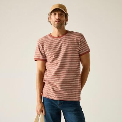 Heren benlin gestreept t-shirt met korte mouwen