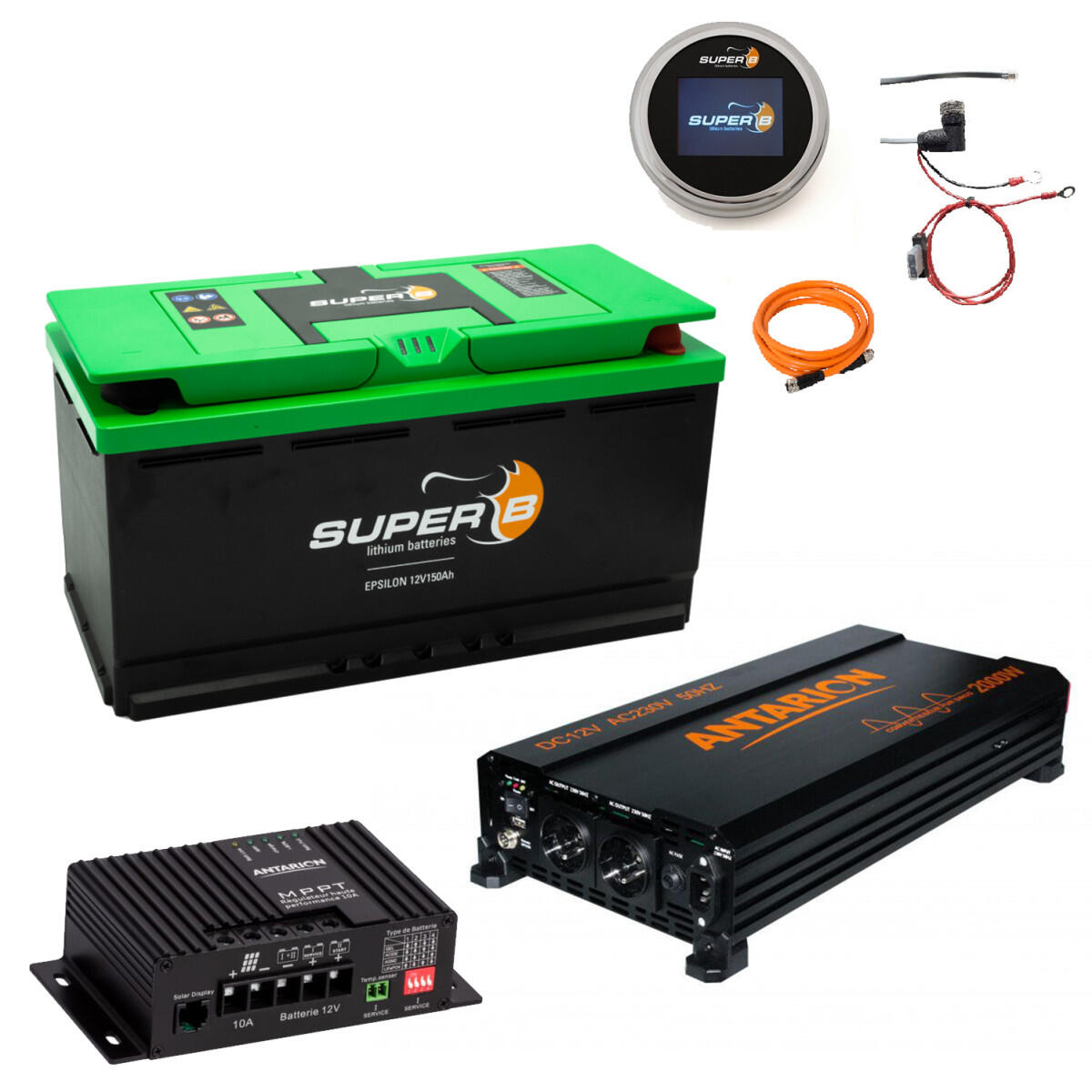 Pack SUPER B Batterie Lithium Epsilon 150Ah 12V + Convertisseur 2000W + 1/5