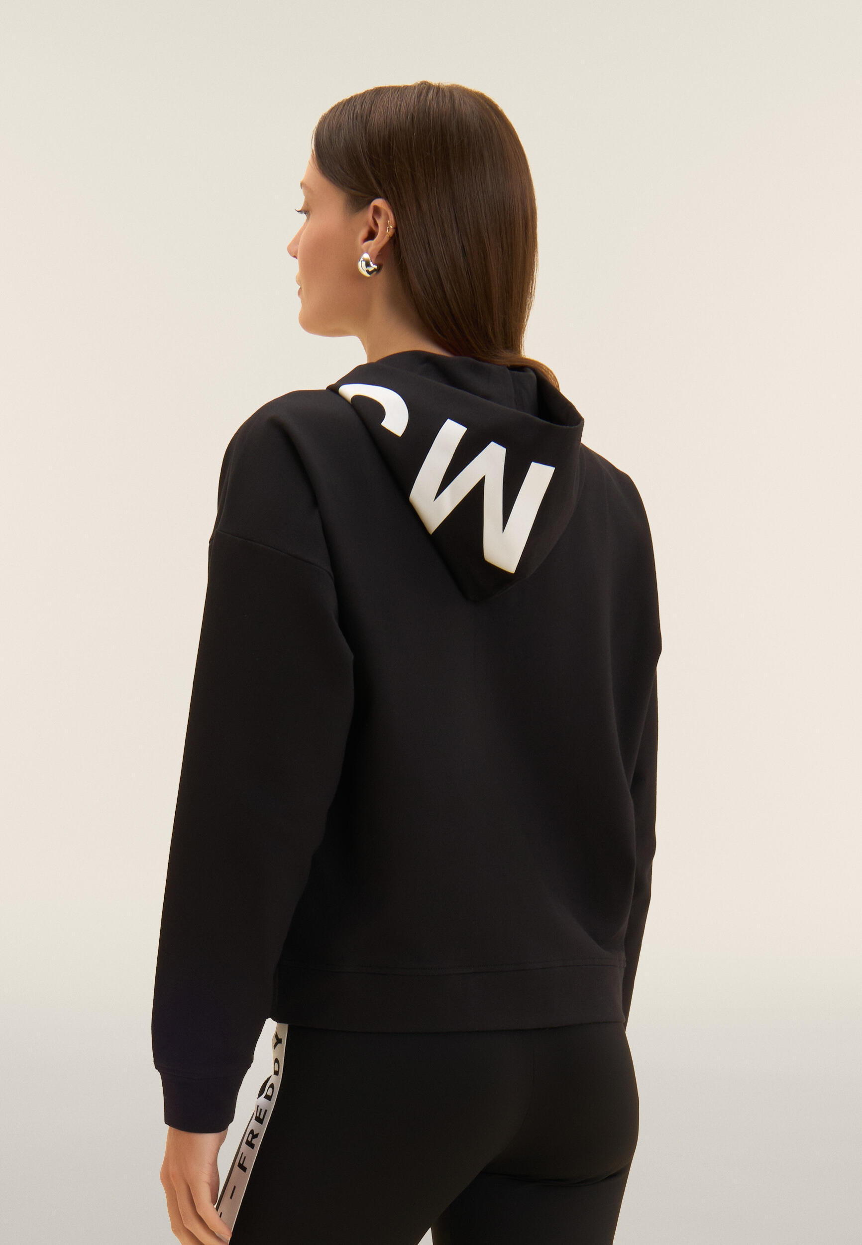 Felpa cropped cappuccio zip con stampa MST 3/4