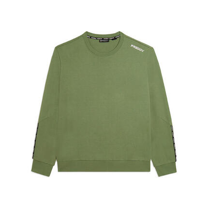 Sweat-shirt à col rond en coton avec insertion du logo sur les manches