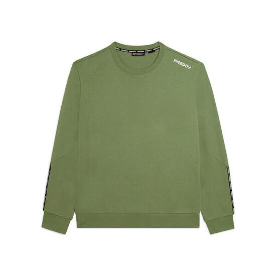 Sweat-shirt à col rond en coton avec insertion du logo sur les manches