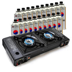 Réchaud à gaz 2 feux - Incl. 20 cartouches de butane - Brûleur camping