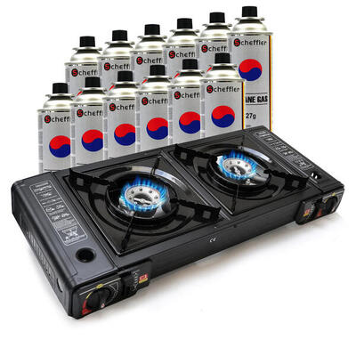 Fornello gas 2 fuochi incl. 12 bombole butano