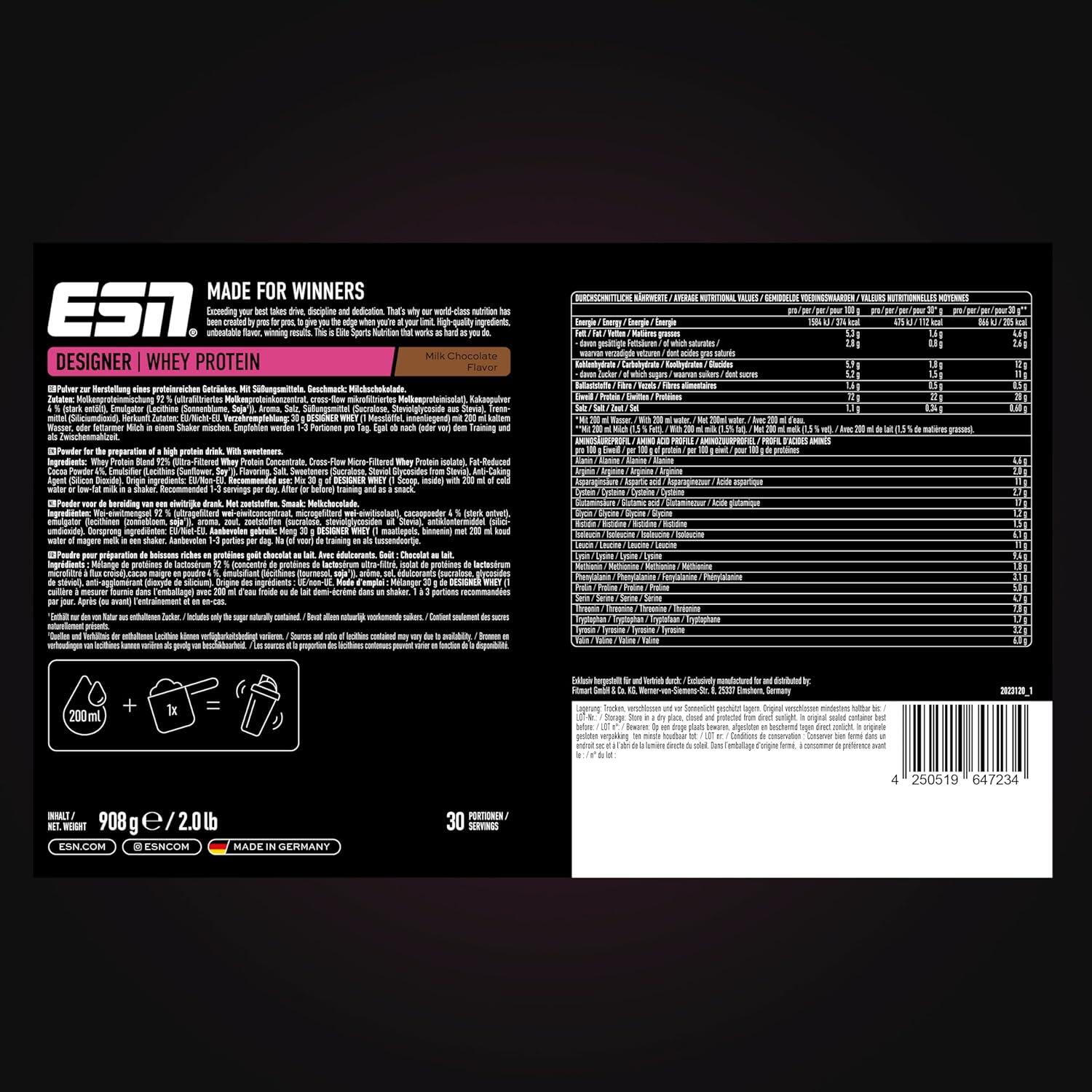ESN Designer Whey Protein (908G Dose) - Milk Chocolate 2/3