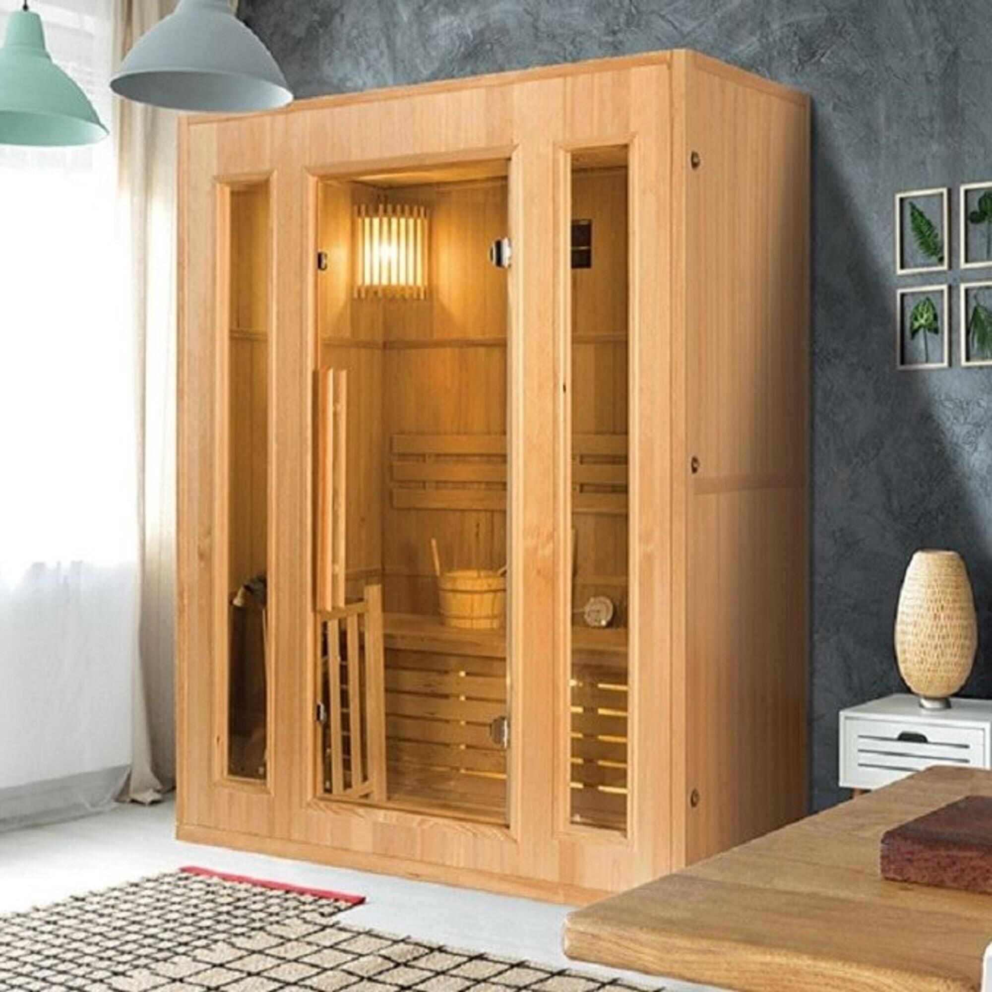 Sauna traditionnel Zen 2 places en épicéa du Canada, poêle et accessoires inclus 7/7