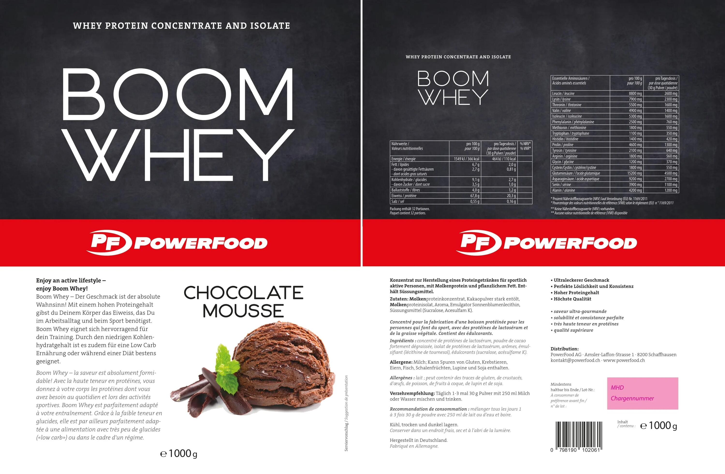 PowerFood Boom Whey 1000 g - Chocolate Mousse 2/2