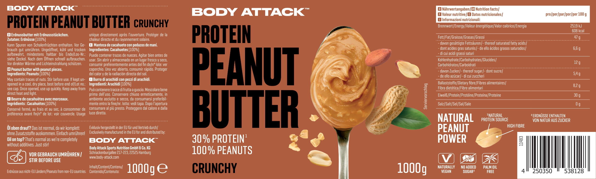 Body Attack Peanut Butter 1000g 2/3