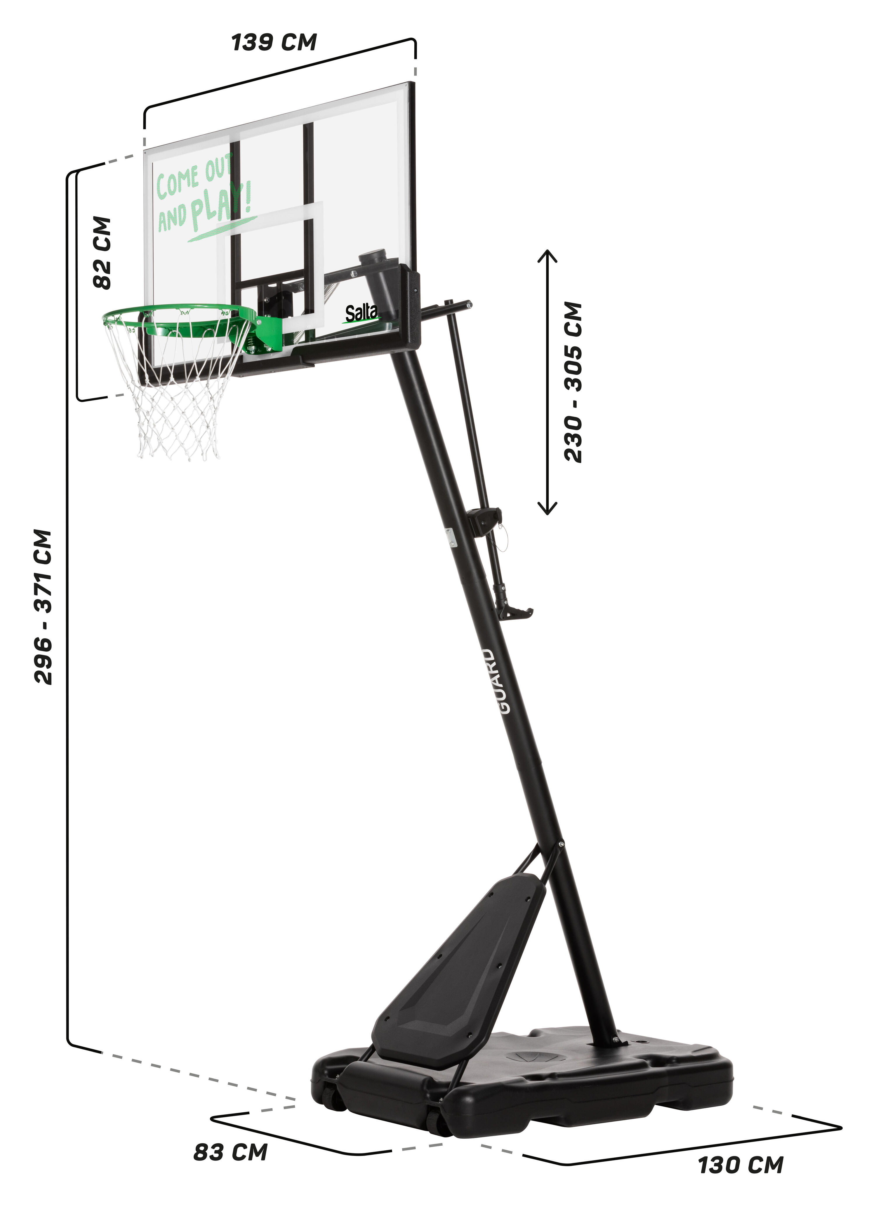 Salta Guard - Poteau de basket à hauteur réglable 230 - 305 cm - Noir 3/7