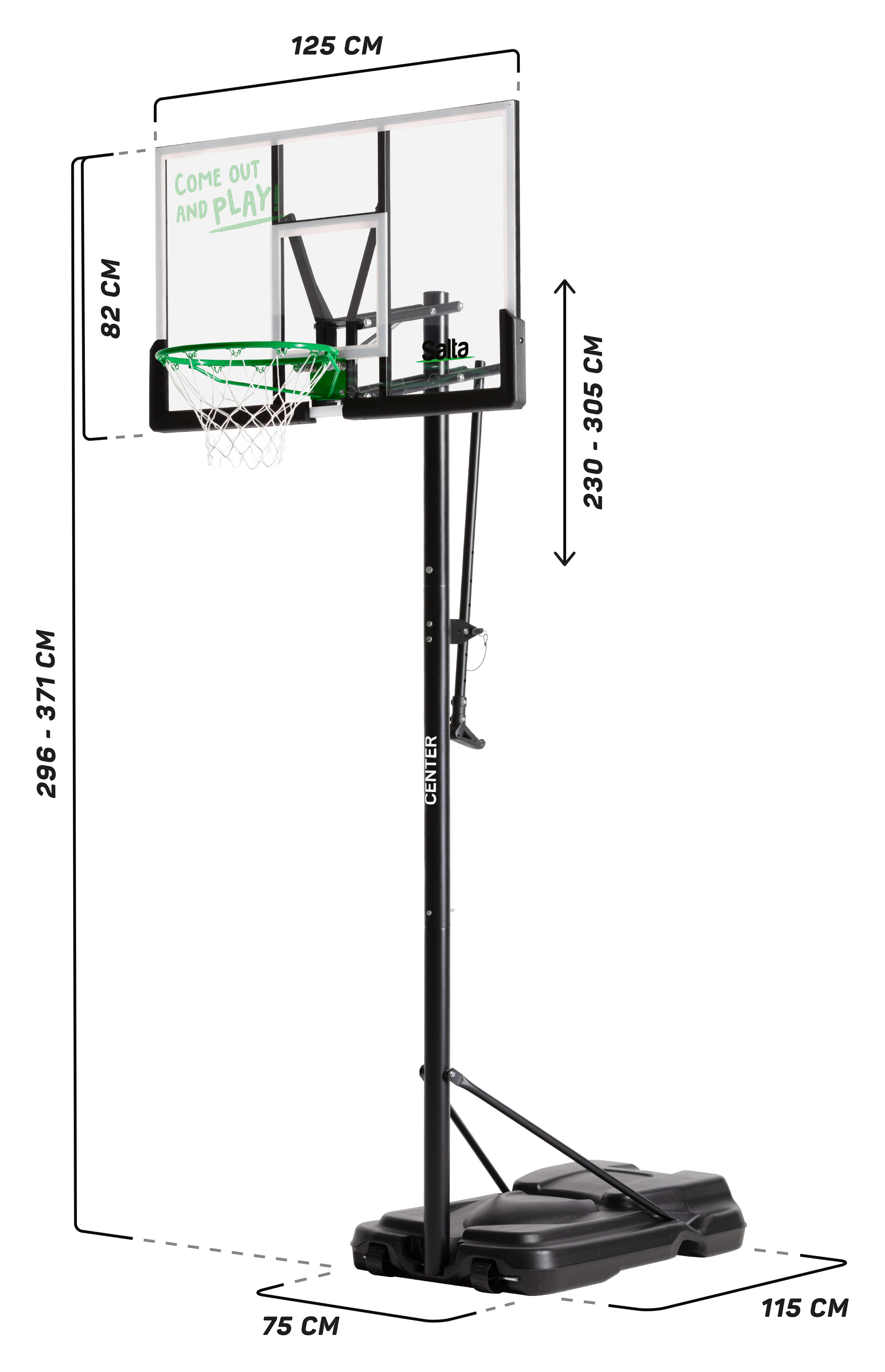 Center - Met dunkring - Verstelbare hoogte 230-305cm - Zwart 3/7