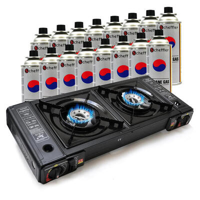 Fornello gas 2 fuochi incl. 16 bombole butano