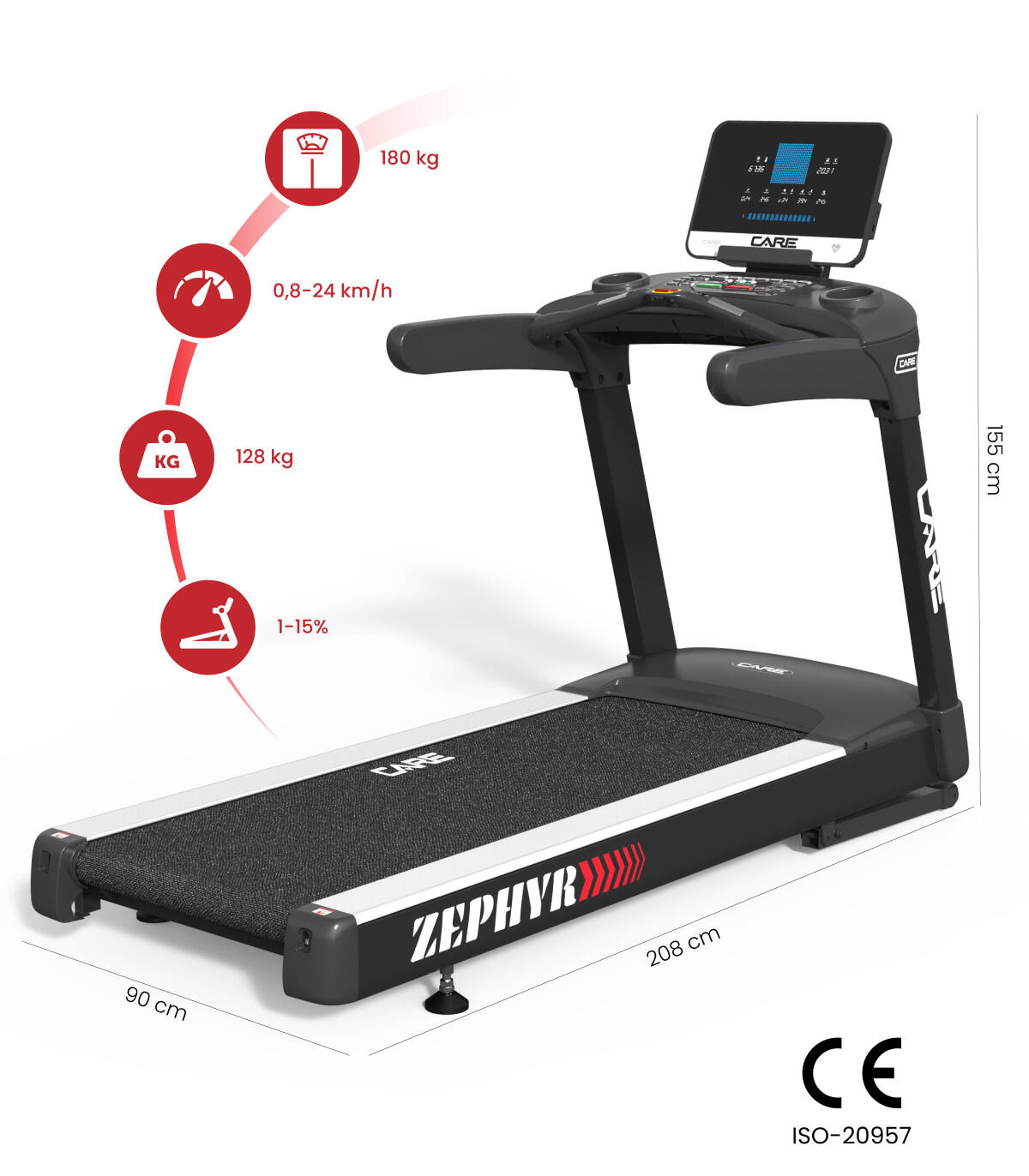 Tapis de course professionnel - 24km/h - CARE - ZEPHYR 2/7