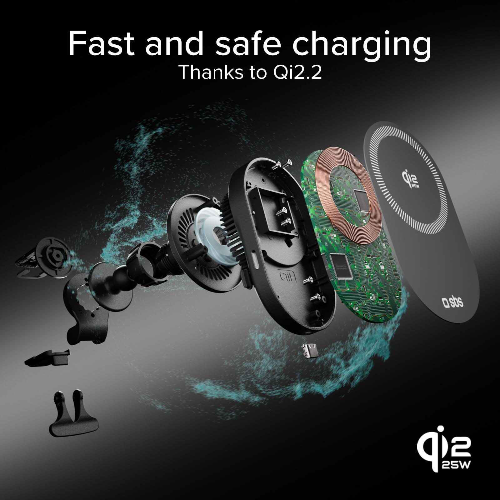 Support de voiture magnétique avec charge sans fil Qi2.2 25W 4/7