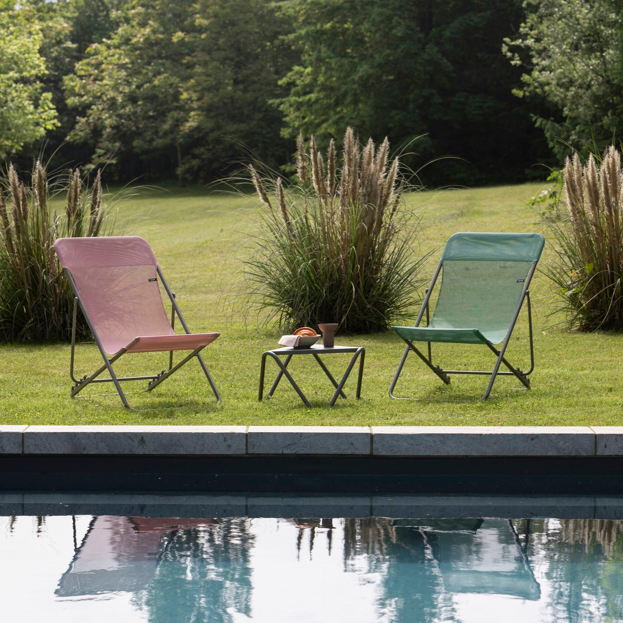 Transat jardin pliant multi-positions : Largeur 58 cm - MAXI TRANSAT - Rose 5/7