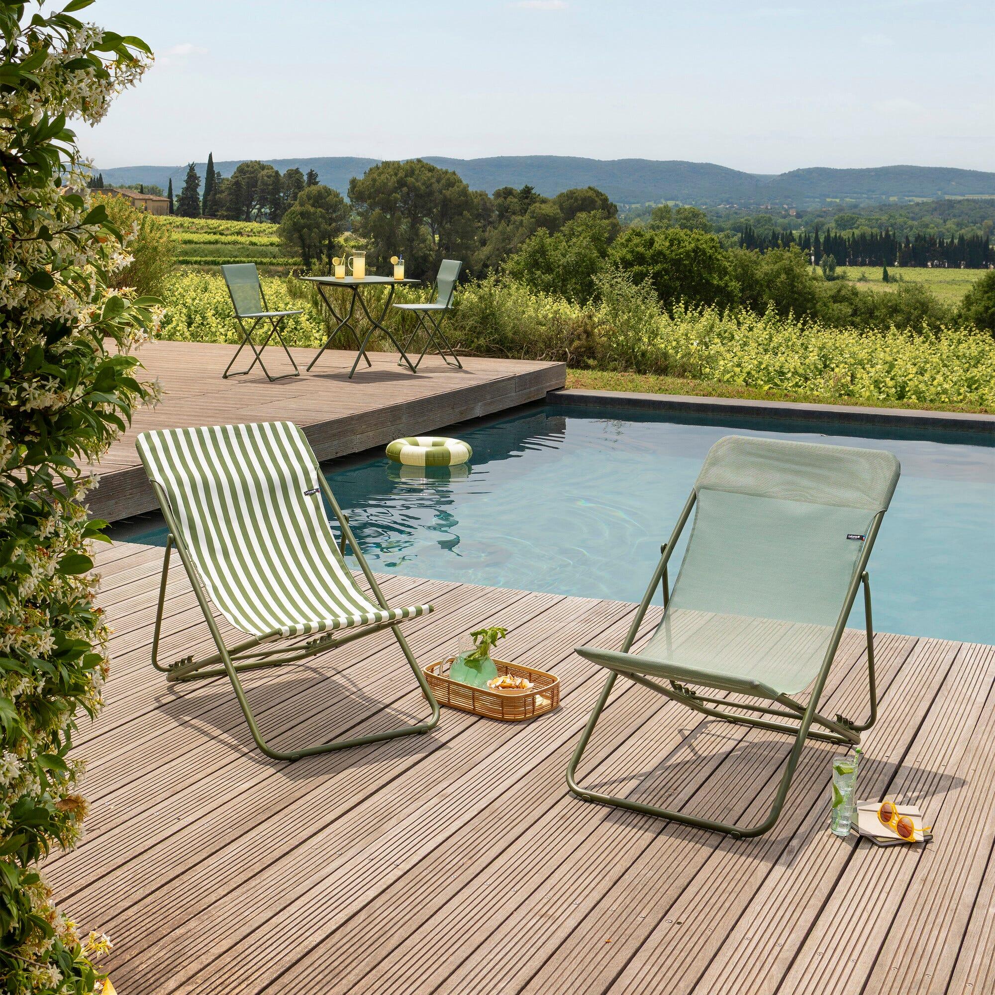 Lot de 2 Transats jardin pliants multi-positions - MAXI TRANSAT - Vert 5/7