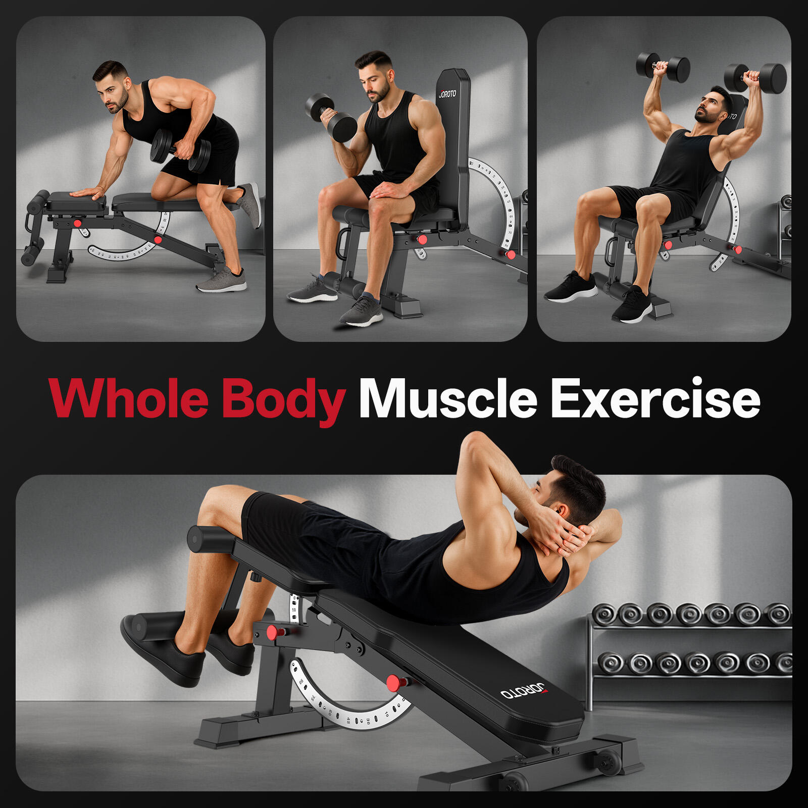 Banc de musculation réglables MD65, banc d'entraînement multifonction +roulettes 6/7