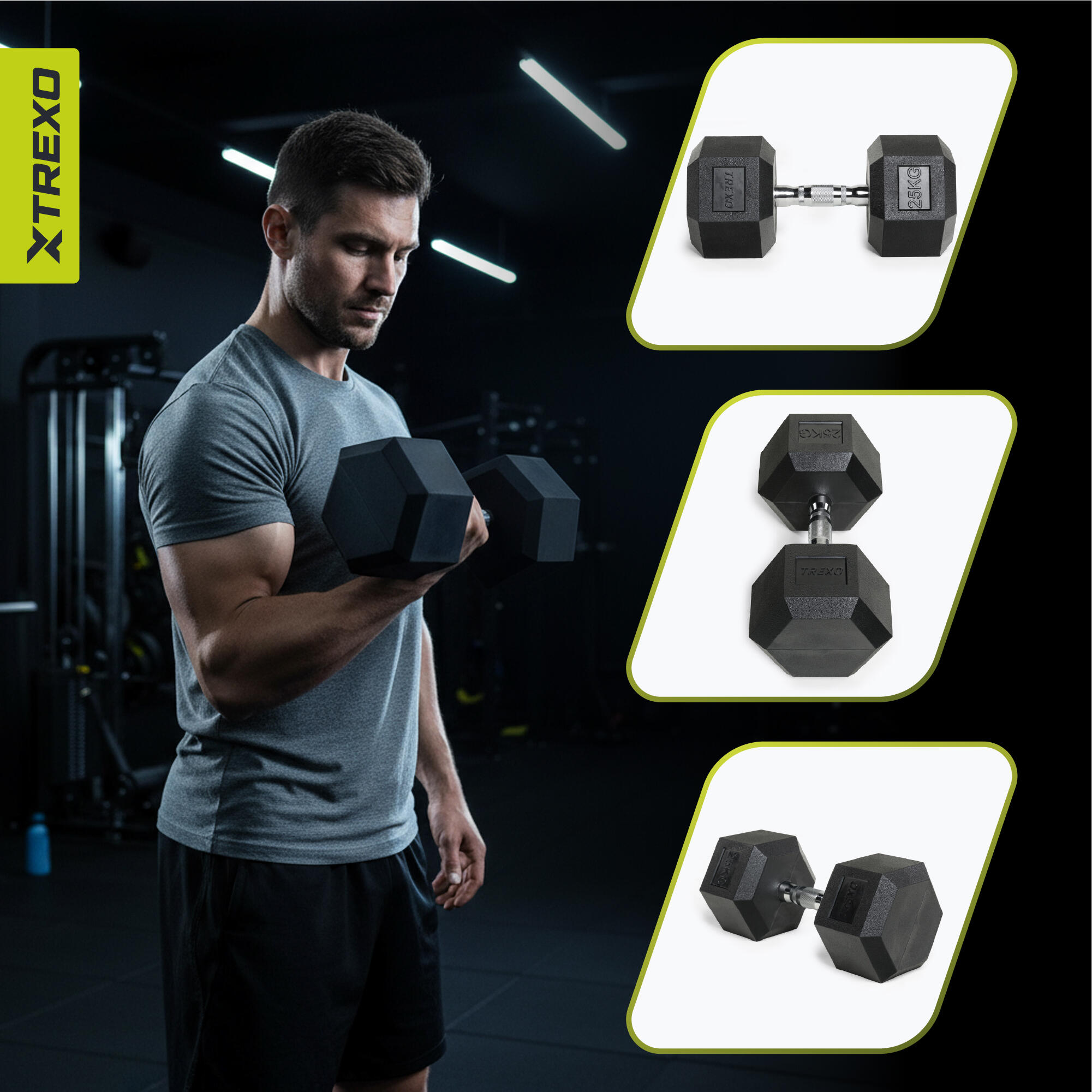 Haltère caoutchouté XTREXO Hex 25 kg 6/7