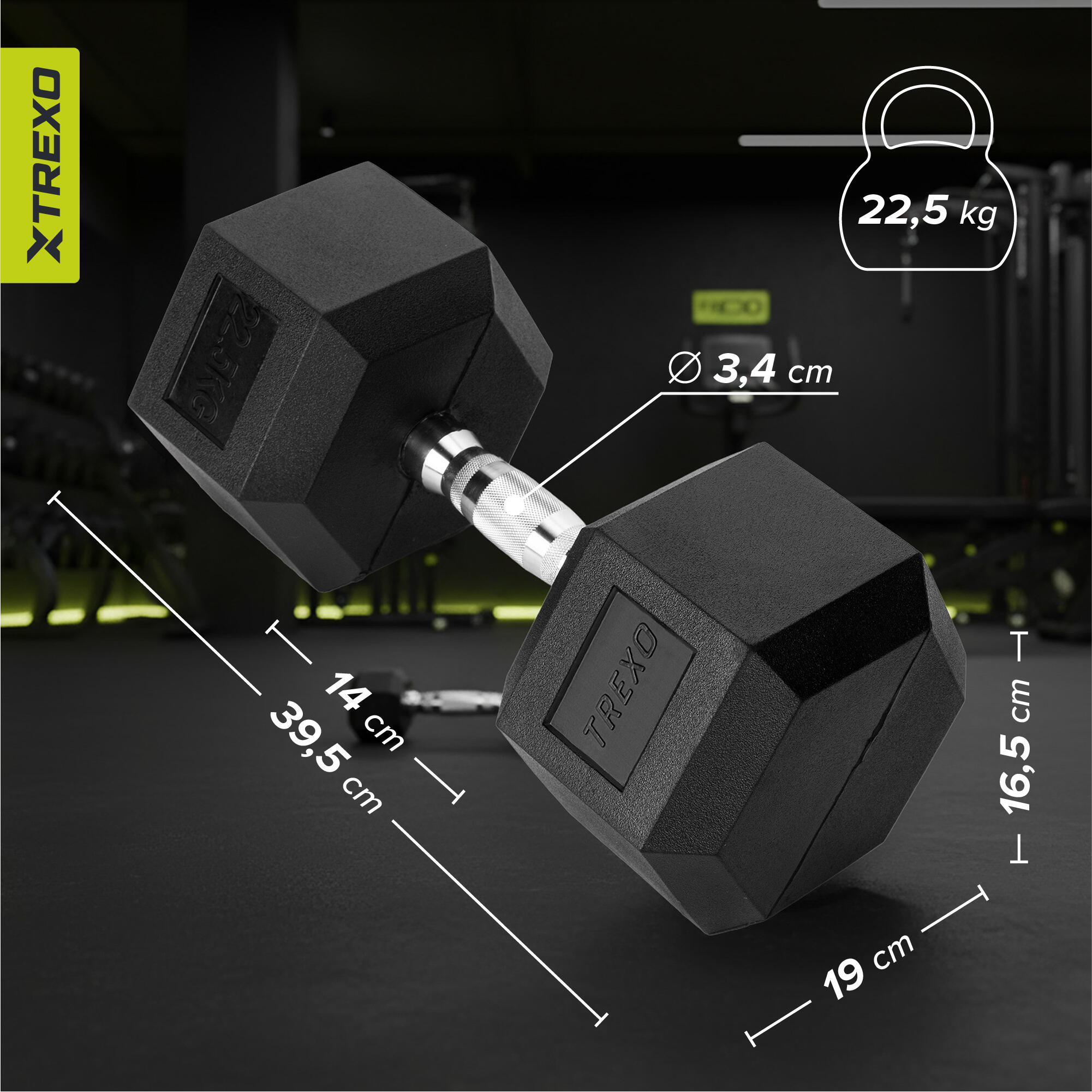 Manubrio gommato XTREXO Hex 22,5 kg 3/7