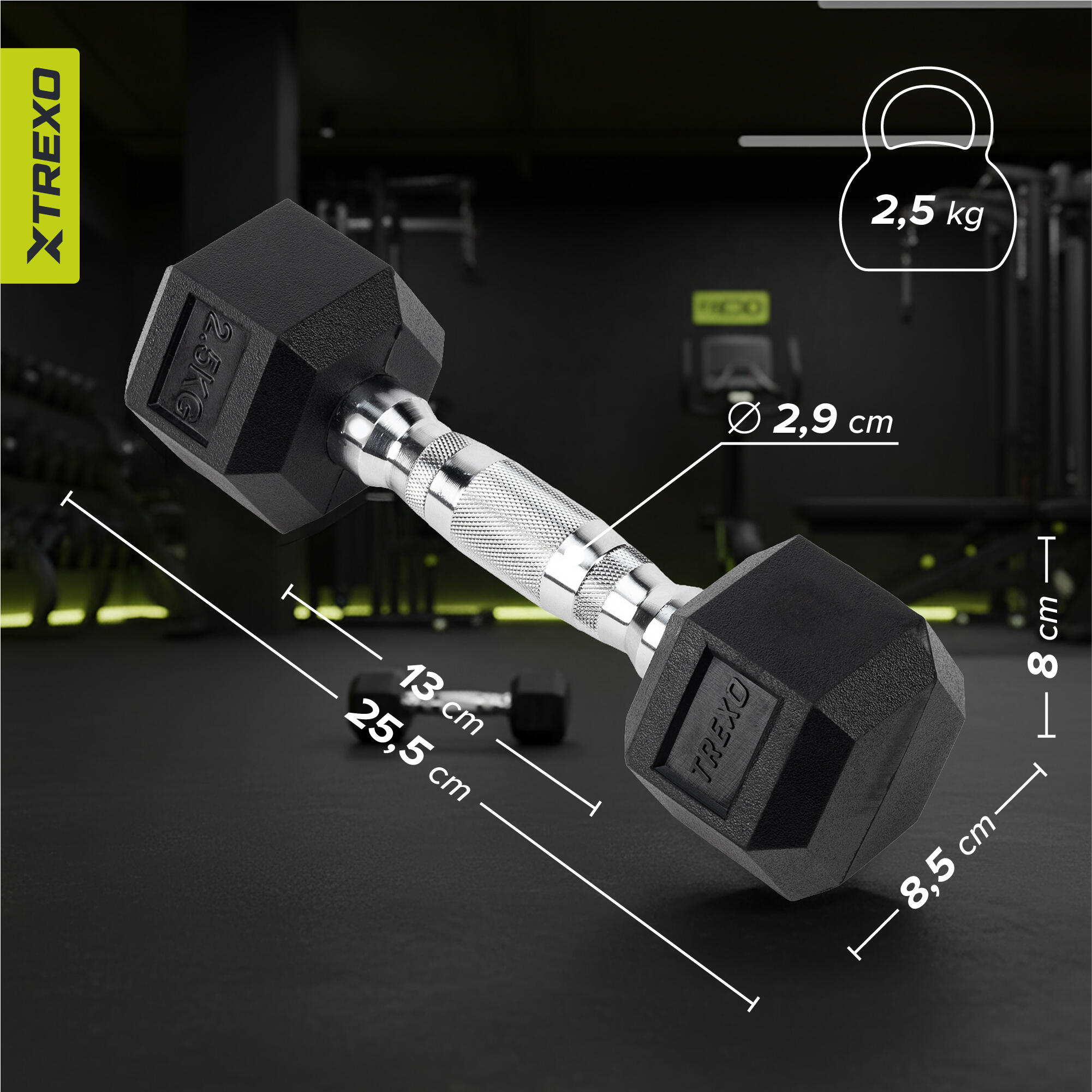 Manubrio gommato XTREXO Hex 2,5 kg 3/7