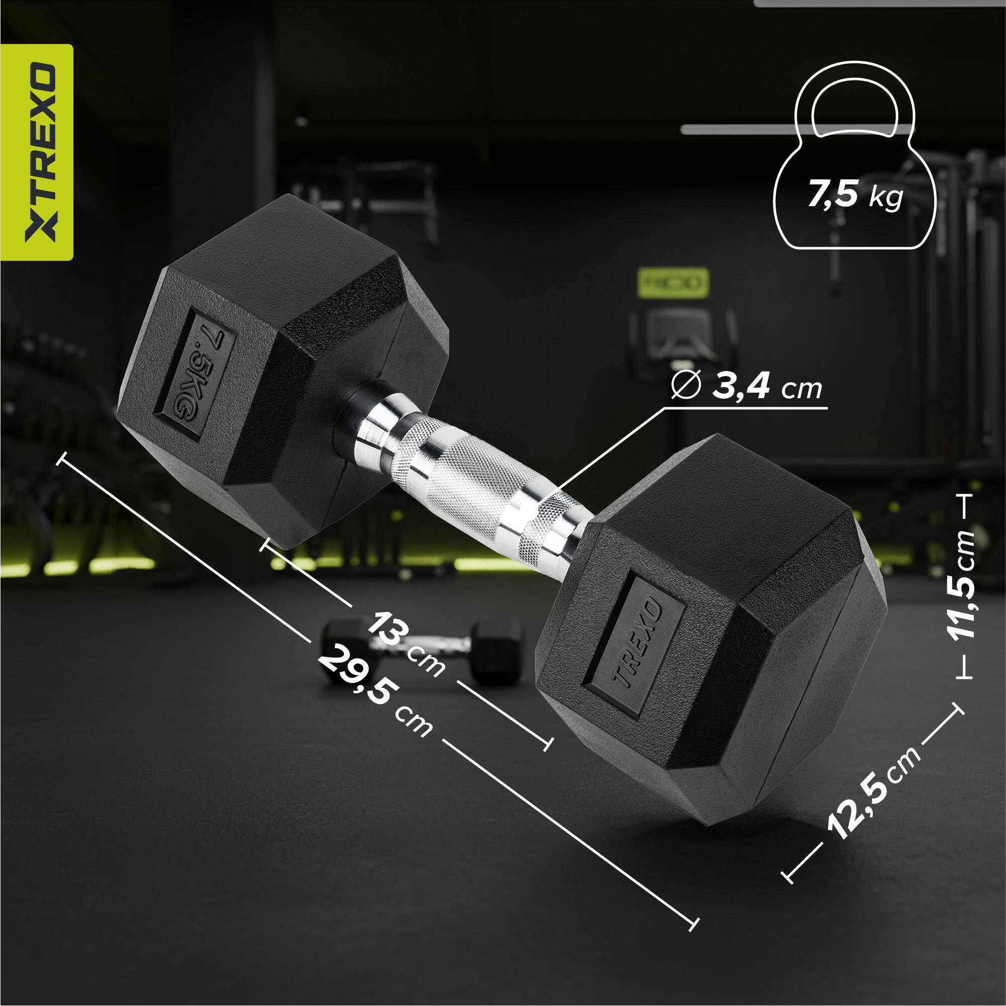 XTREXO Hex rubberen halter 7,5 kg 3/7