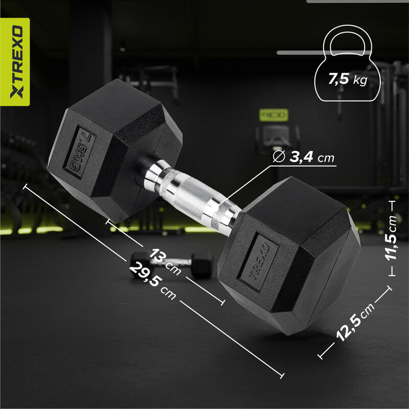 Gantera cauciucata XTREXO Hex 7,5 kg
