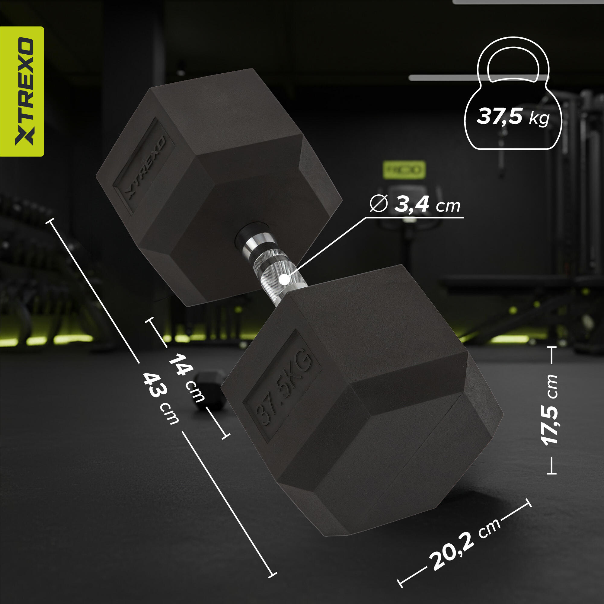 Manubrio rivestito in gomma XTREXO esagonale 37,5 kg 37,5 kg 3/7