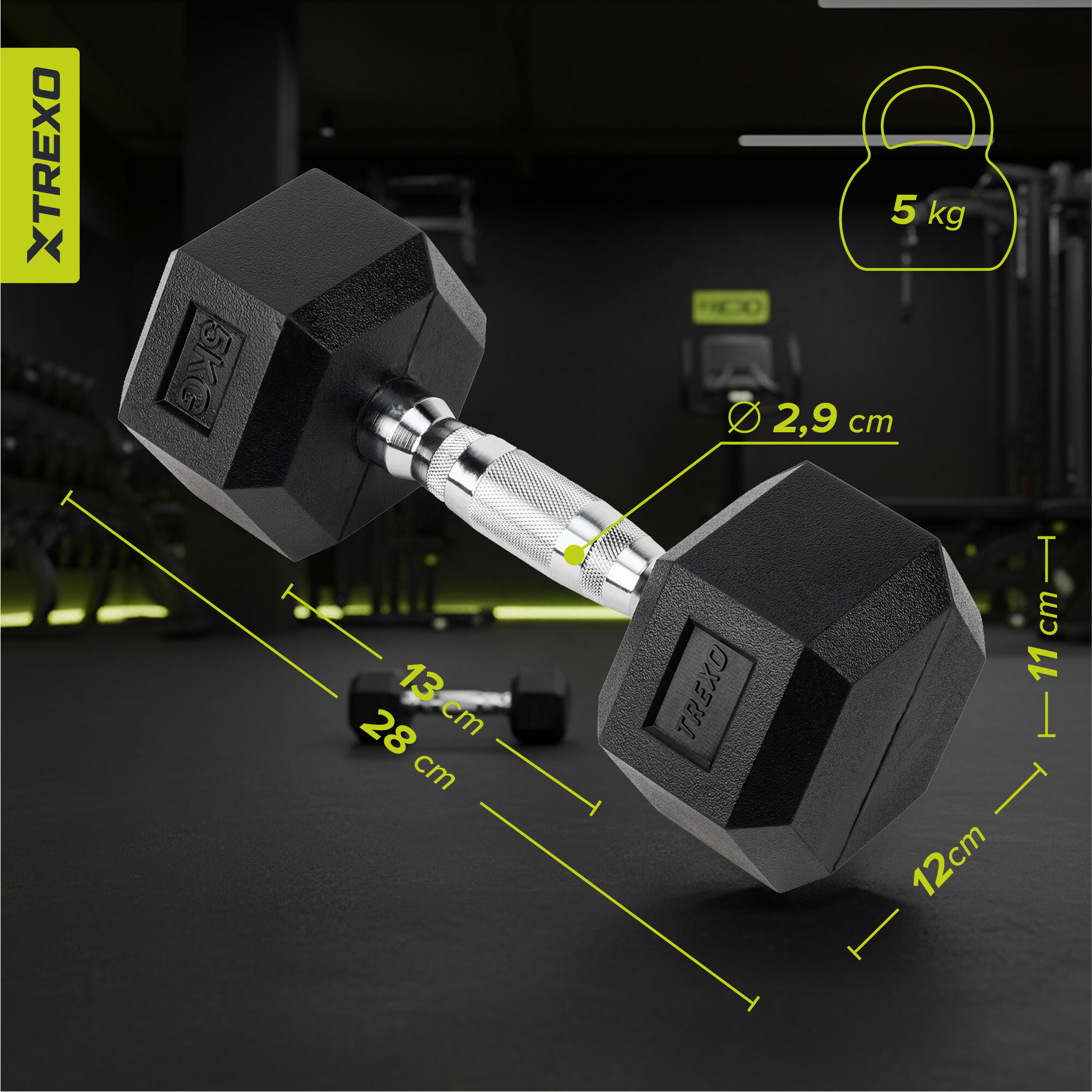Manubrio gommato XTREXO Hex 5 kg 3/7